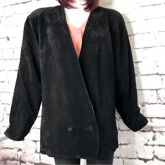 J. FOSS 80’s Vintage Black Suede jacket Size Small - Picture 2 of 16